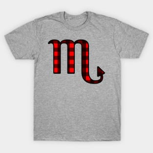 Scorpio Zodiac Horoscope Symbol in Black and Red Buffalo Plaid T-Shirt